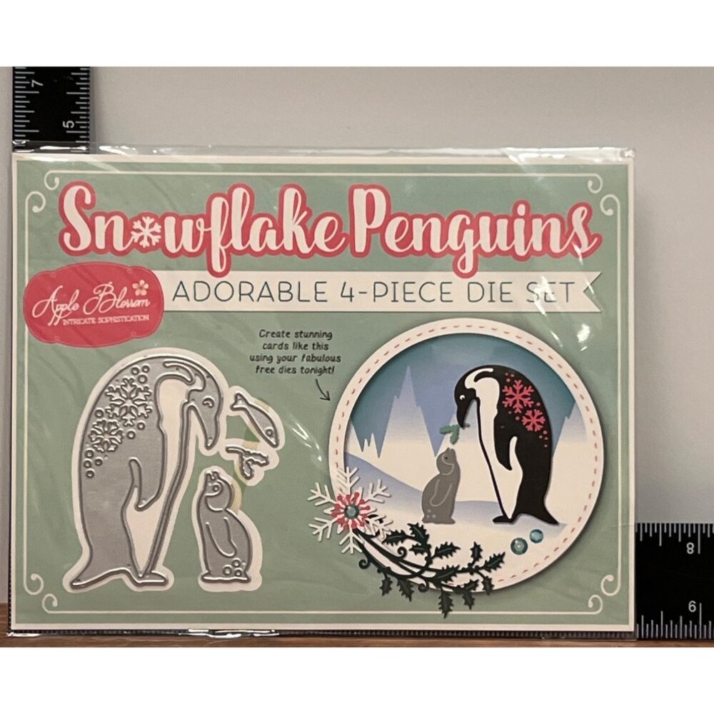 RARE Snowflake Penguins 4-Piece Die Set By Apple Blossom BABY PARENT MISTLETOE